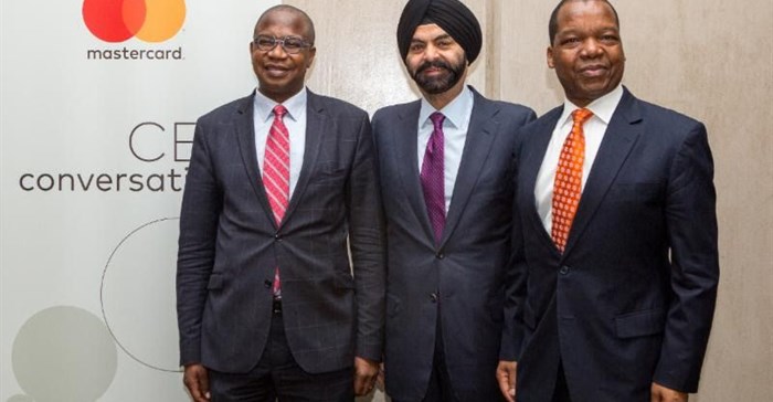 [Left to Right] Professor Mthuli Ncube, Zimbabwe’s Minister of Finance and Economic Development; Ajay Banga, President and CEO, Mastercard and Dr John Mangudya, Governor of the Reserve Bank of Zimbabwe.