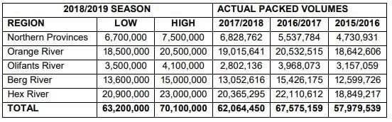 SA table grape estimate for 2018/2019 season