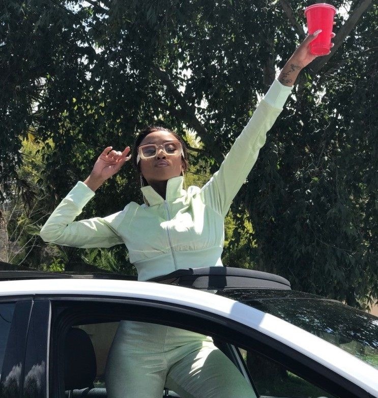 Nomuzi Mabena in one of her staged December social posts. Image supplied by