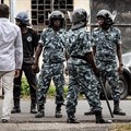 Gendarmerie officers stand guard on March 24, 2019, in Moroni, Comoros. Two journalists have been detained without trial in the country since February. Credit: CPJ/Gianluigi Guercia/AFP.