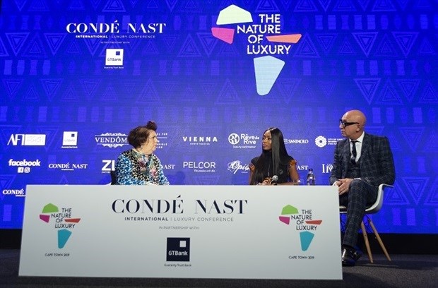 From left: Suzy Menkes, Vogue International; Naomi Campbell; and Marco Bizzarri, Gucci. Image credit: Heather Shuker