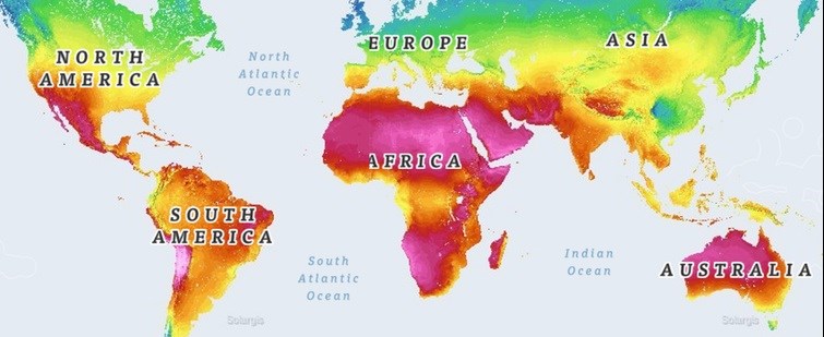Global horizontal irradiation, a measure of how much solar power received per year.