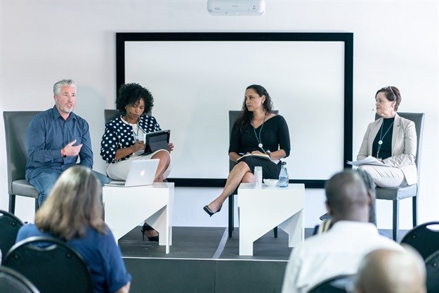Discussing employee volunteerism at the Trialogue Business in Society Conference 2019 were (left to right) moderator Andy Hadfield, CEO of forgood, with panellists Brenda Nkosi-Bakare, head of Sasol Group Social Investment and Community Affairs; Charlene Lackay, group CSI manager for MMI Holdings; and Gill Bates, CEO Charities Aid Foundation Southern Africa.