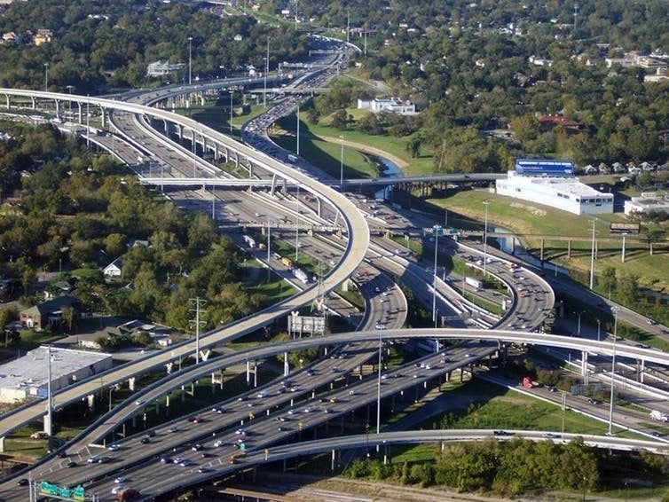 I-45, I-10 and US 90 near downtown Houston, Texas. ,