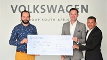 Funda Wande project director Nic Spaull (left) received the cheque from VWSA Chairman and Managing Director Thomas Schaefer and VWSA Community Trust manager Vernon Naidoo. Photo: Alicia Essop. Source: