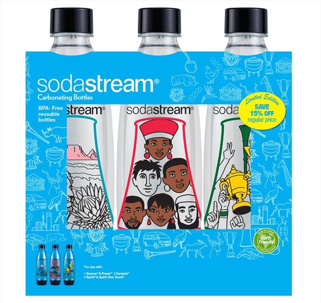The trio of South African pride SodaStream bottles.