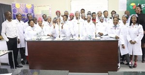 Learners from Kahobotjha-Sakubusha Secondary School in their renovated Science Lab