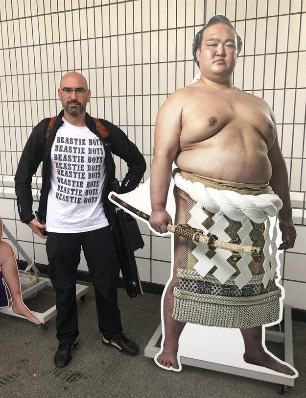 Berkowitz also submitted this 'non-selfie', and explains: &quot;This was taken on my recent visit to Tokyo with brother and my dad. Standing next to legendary retired Yokozuna Kisenosato outside the Ryogoku Kokugikan Sumo Hall, on day three of this year’s Grand Sumo Tournament. (I’m on the left.)&quot;