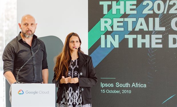 Hendrik van Blerk and Tasnim Kolia from IPSOS presenting at the Google Cloud for Retail event in Cape Town.