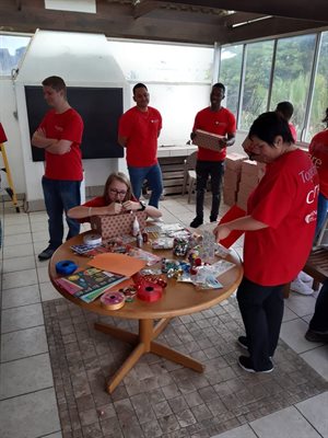 The PE team working on their personalised boxes for the Santa Shoebox Project