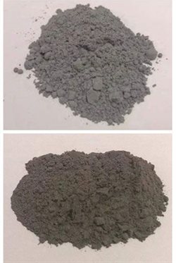 Adding industrial byproducts fly ash (above) and silica fume (below) improves the water resistance of MOC. Author provided