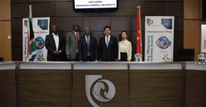 From L-R: Mr Teboho Maine: Head of Economic and Rural Development at Mangaung Metro, Mr Moses Kau, Chief Director in the Office of the Premier responsible for international relations, Prof. Alfred Ngowi: Deputy Vice-Chancellor: Research, Innovation and Engagement, Dr Chen Chunlei – General Secretary of the CPC Committee of Hangzhou Normal University, China and Dr Yan Baiyan – General Secretary of the CPC Committee of Qianjiang College, HNU.