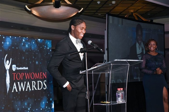 Caster Semenya accepting the Gender Icon award.