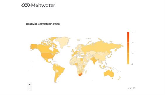 Heat map of ‘#MatchInAfrica’ social media mentions across the globe.