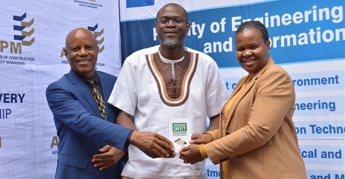 Professor Alfred Ngowi, deputy vice-chancellor: research innovation and engagement, Professor Fidelis Emuze, built environment and Professor Nomvula Rakolote, CEO: Association of Construction Project Managers.