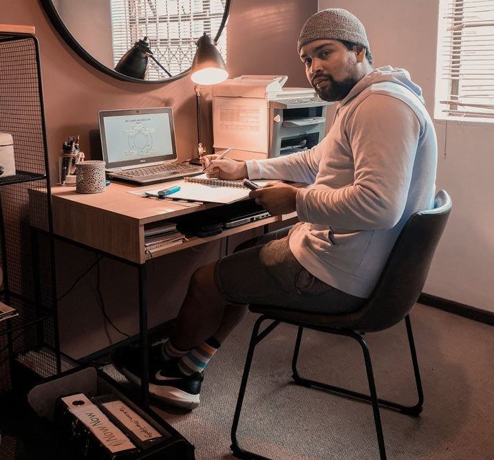 Eohan Lakey, founder of , in his 'home office'.