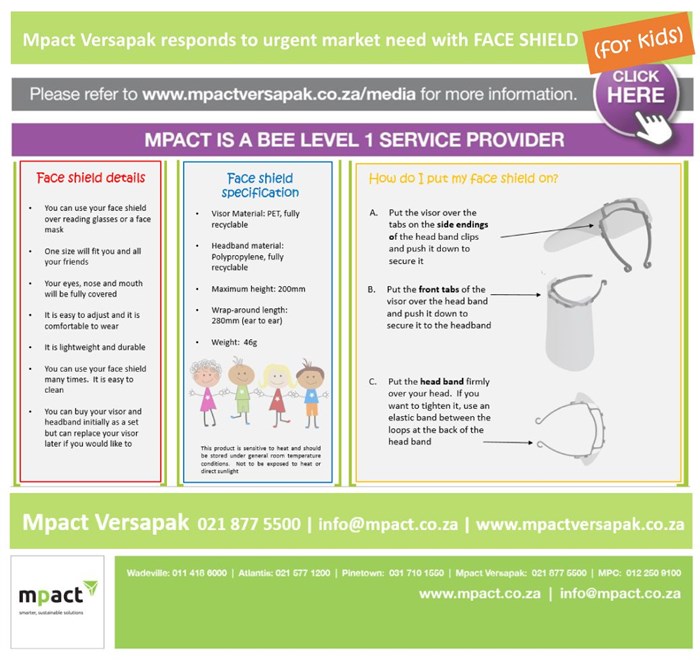 Mpact Versapak is 'school ready': New face shield for kids