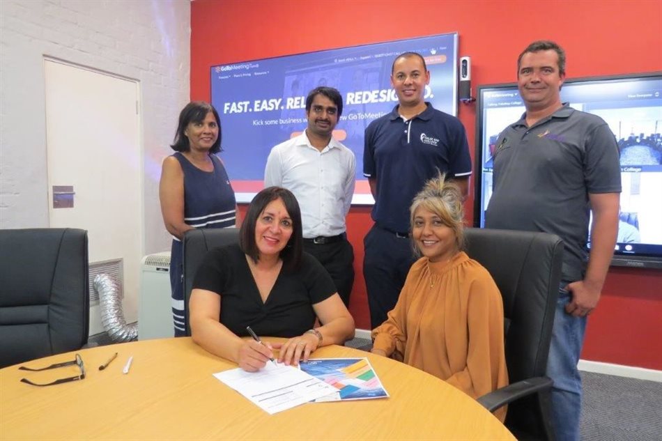 (Left to right) Front row: Karin Hendricks False Bay TVET College acting principal with Ophelia Collopen. Back row: Jacqueline Layman, Jyothis Pallath, Nasir Solarie and Eugene Vermaak.