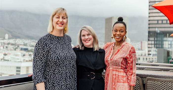 Anelde Greeff, co-director of SheSays Cape Town, Johannie van As, senior copywriter and director, SheSays Cape Town and new director Pride Maunatlala. Image credit: .