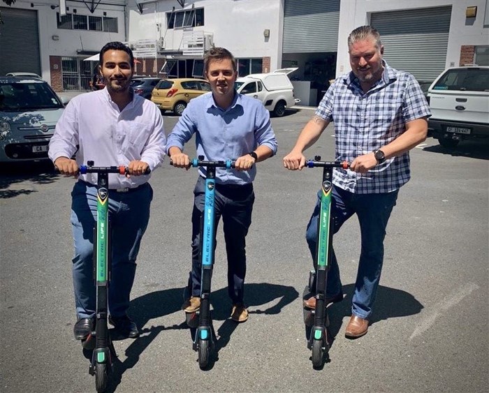 From left to right: Wesgro team members, Zaheer Davids and James Milne, and Stefan Van der Sandt of Electric Life Rides