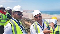 Minister of Mineral and Energy Resources Gwede Mantashe and Australian mining boss Mark Caruso during the minister’s visit to the Tormin mineral sands mine on the West Coast in February 2019. Photo: John Yeld