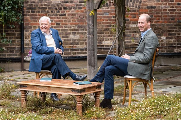The Duke of Cambridge and Sir David Attenborough discussing The Earthshot Prize at Kensington Palace.