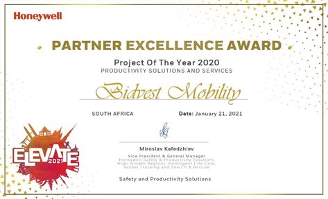 Double scoop for Bidvest Mobility at Honeywell Partner Excellence Awards