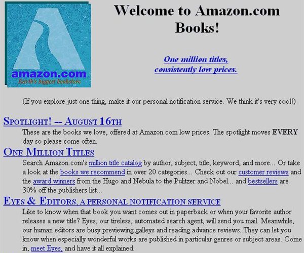 Amazon's first gateway page. Credit: Amazon