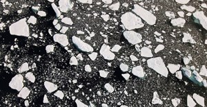An aerial view of floating ice taken by a drone launched from Greenpeace's Arctic Sunrise ship in the Arctic Ocean on 15 September 2020. Reuters/Natalie Thomas