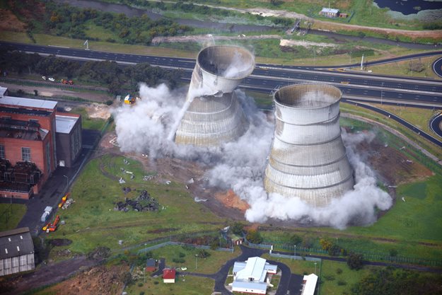 Controlled implosion of redundant cooling towers. Image supplied