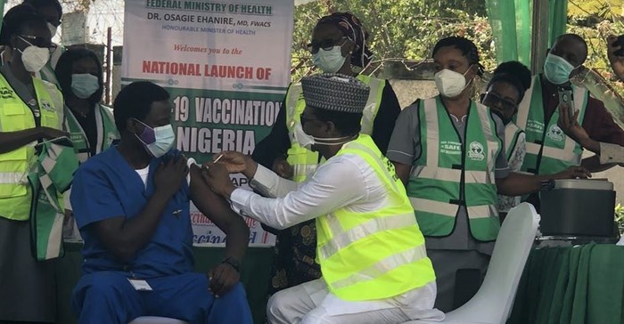 Dr Cyprian Ngong, a staff member of National Hospital, Abuja, receives Covid-19 vaccine. Adam Abu-basha/Anadolu Agency via Getty Images
