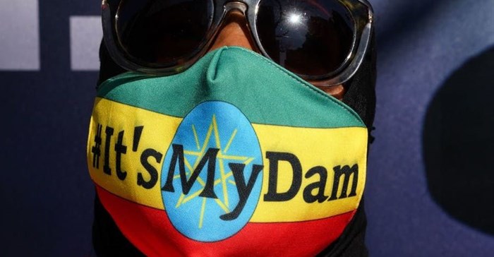 Ethiopian protestors march down 42nd Street in New York during a “It’s my Dam” protest on March 11, 2021. Photo by TIMOTHY A. CLARY/AFP via Getty Images