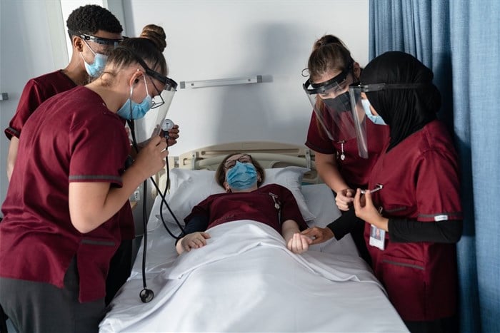 Nursing students practice checking vital signs<br>Image: Supplied