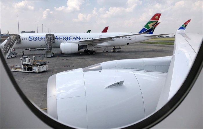 A South African Airways aircraft is seen at O.R. Tambo International Airport in Johannesburg, South Africa January 12, 2020. REUTERS/Sumaya Hisham/File Photo