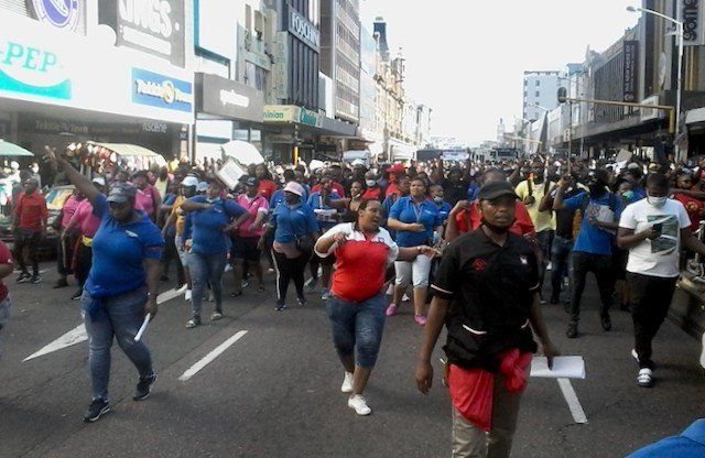 The South African Commercial, Catering and Allied Workers Union started industrial action on Thursday in Durban over retrenchments and reduced working hours at Massmart. Photo: Nokulunga Majola.