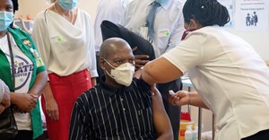 South African Health Minister Zweli Mkhize receives the Johnson and Johnson coronavirus disease (Covid-19) vaccination at the Khayelitsha Hospital near Cape Town, South Africa, February 17, 2021. Gianluigi Guercia/Reuters