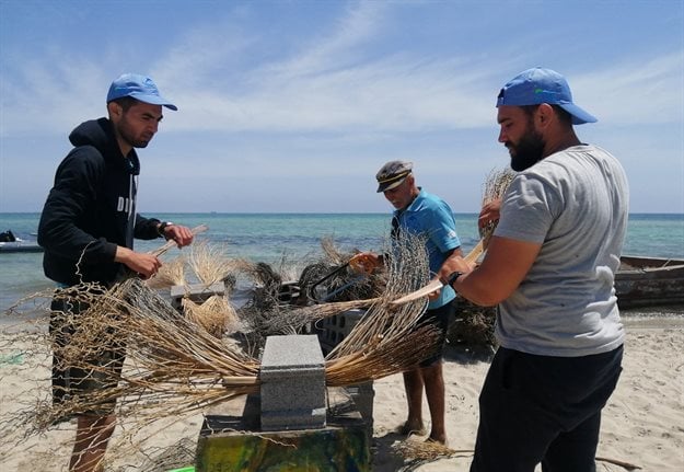 Environmental activists prepare artificial reefs on the shores of Kuriat island, in Monastir, Tunisia. Reuters/Jihed Abidellaoui