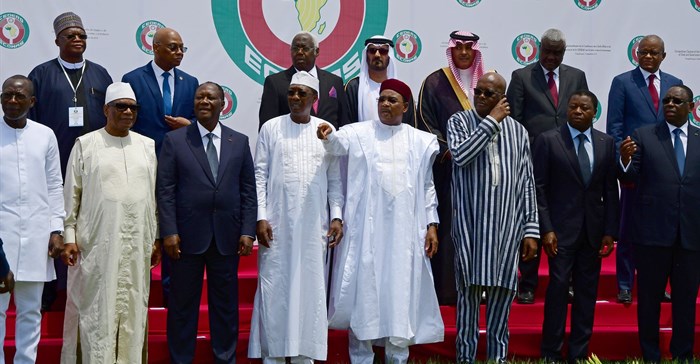 West African leaders and officials stand for a photo at the Ecowas extraordinary summit on terrorism in Ouagadougou, Burkina Faso. Reuters/Anne Mimault