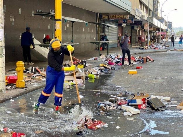 Clean up operations with volunteers are underway across the city of Durban following unrest and looting this week. Photo: Nokulunga Majola