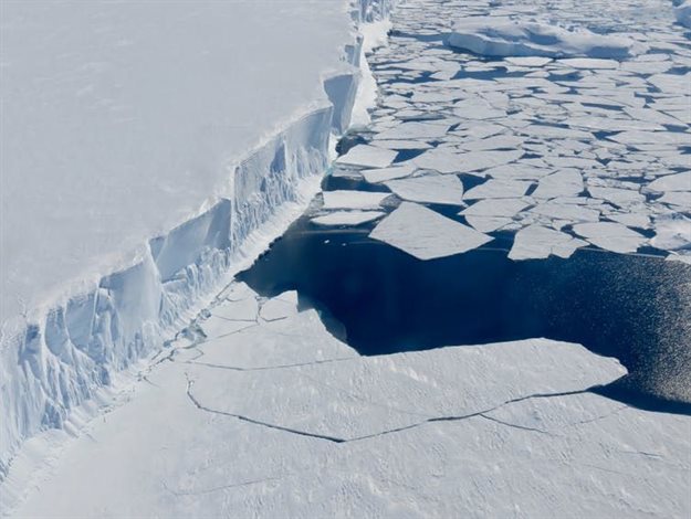 The fate of the West Antarctic Ice Sheet lies with the Thwaites Glacier. If the front of the Thwaites breaks up, it would expose an even larger body of ice to warm waters. (Karen Alley)