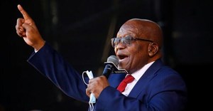 Former South African President Jacob Zuma, who is facing fraud and corruption charges, sings after his appearance in the High Court in Pietermaritzburg, South Africa, May 26, 2021. Reuters/Rogan Ward/File Photo