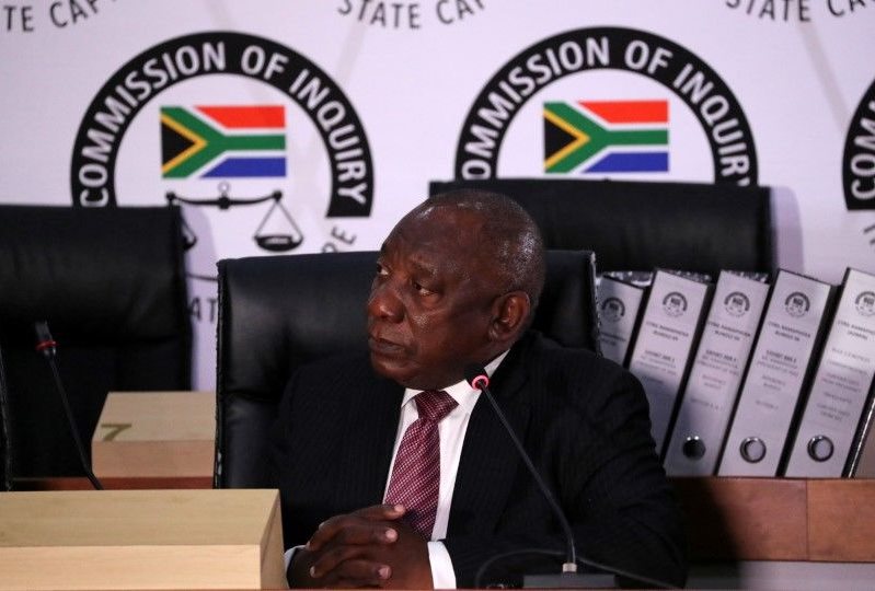 South African President Cyril Ramaphosa appears to testify before the Zondo Commission of Inquiry into State Capture in Johannesburg, South Africa, 11 August 2021. Reuters/ Sumaya Hisham