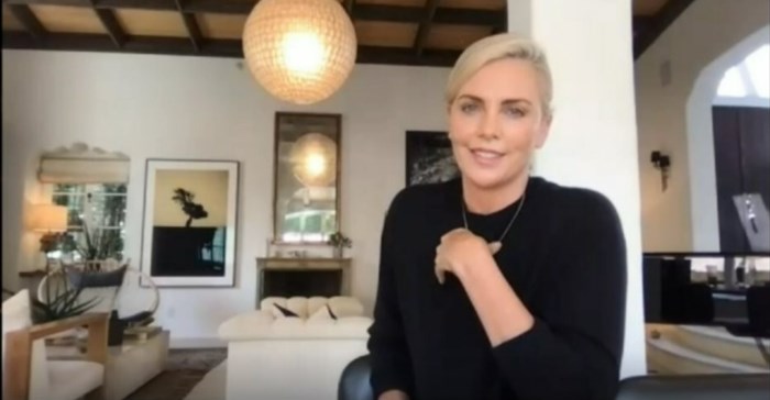 Charlize Theron talking during the PSG Think Big Series