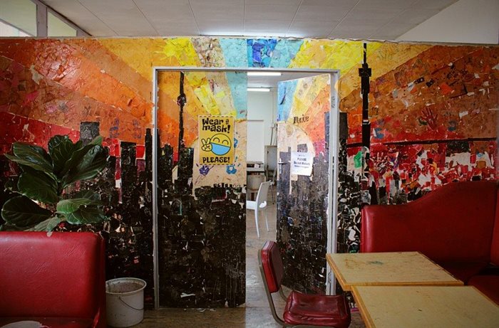 The children who attend the art classes helped design the bright walls at Lefika la Phodiso. | Source: Masego Mafata