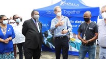 Source: supplied by agency. Thandi Modise, Minister of Defence and Military Veterans, Gwede Mantashe, Minister of Mineral Resources, and other VIP delegates visit the Impala mobile vaccination site with Dr Jon Andrews, Implats’ Group Executive for Health and Safety