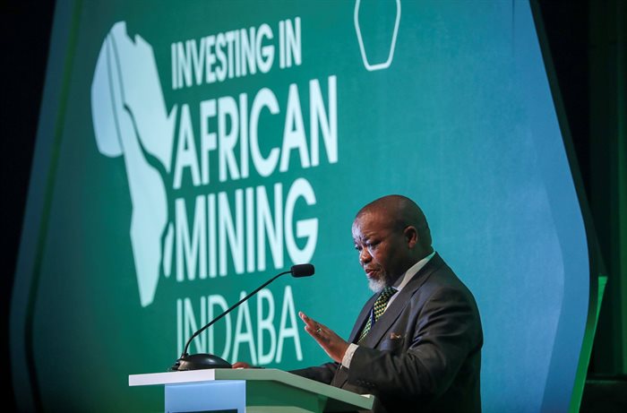 Minister of mineral resources Gwede Mantashe speaking at the 2020 Investing in African Mining Indaba conference in Cape Town. Reuters/Mike Hutchings