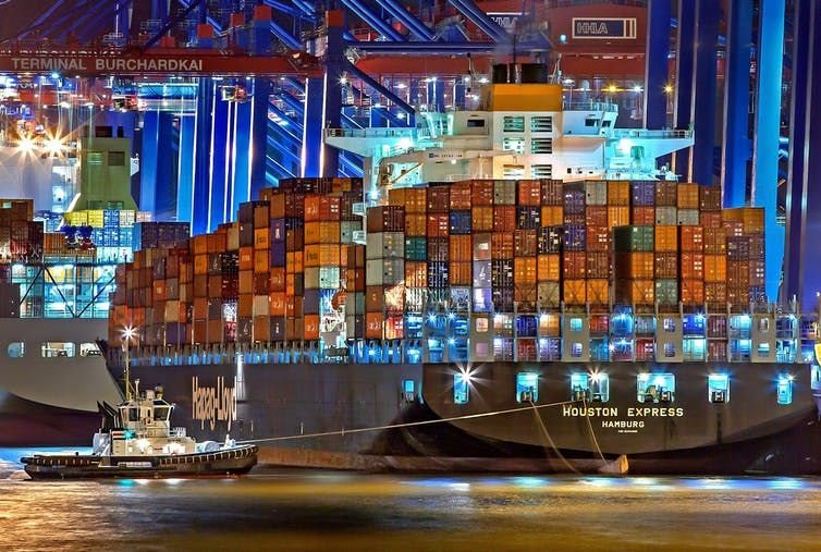 Container ships transport millions of tonnes of goods across the planet.