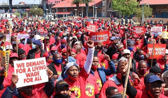 Thousands of Numsa members working in the engineering sector gathered at Mary Fitzgerald Square in Johannesburg last week ahead of a strike. Photo: Masego Mafata