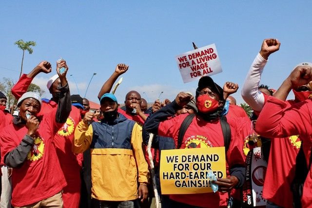 Numsa members working in the engineering sector gathered at Mary Fitzgerald Square in Johannesburg on 5 October ahead of a strike. Photo: Masego Mafata
