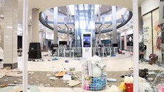 A view shows damage inside a shopping mall following protests that have widened into looting, in Durban, South Africa 13 July 2021, in this screen grab taken from a video. Courtesy Kierran Allen/via Reuters